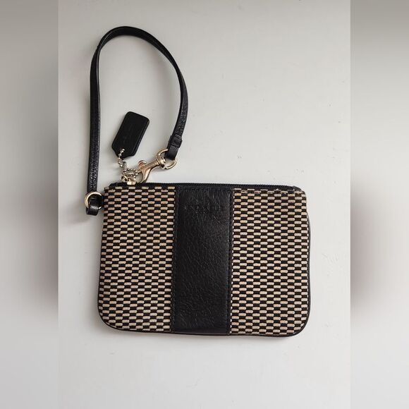 COACH Black and Tan Checkered Wristlet Wallet - Picture 1 of 8